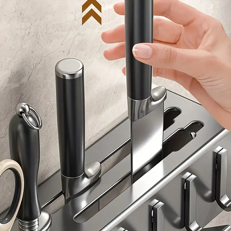 Multinational Kitchen Rack Knife Holder Wall-Mounted Knives Chopstick And Spoon Storage Rack Punch-Free Cookware Draining Rack