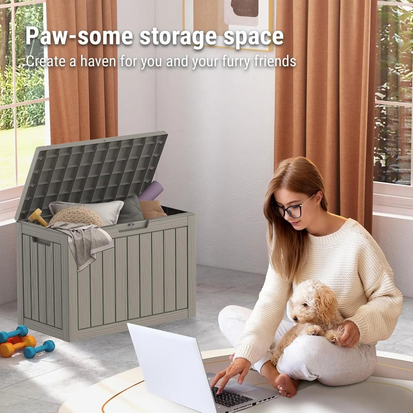 45 Gallon Outdoor Storage Box Resin Deck Box Waterproof Storage Chest for Outside Patio Furniture Cushions Pool Supplies Garden