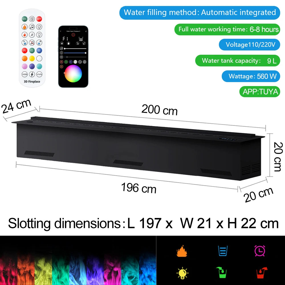 Smart atomization fireplace, 3D multi-color flame,remote control/APP control,built-in TV cabinet fireplace,water vapor fireplace