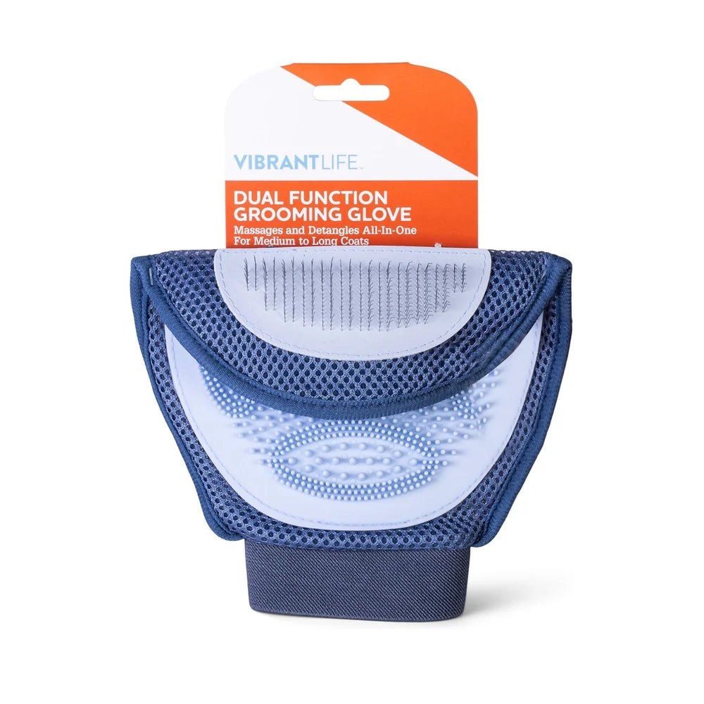 Dual Function Dog Grooming Glove Detangling Massage Tool Slicker Brush One Size Fits All Wet Dry Use Textured Design