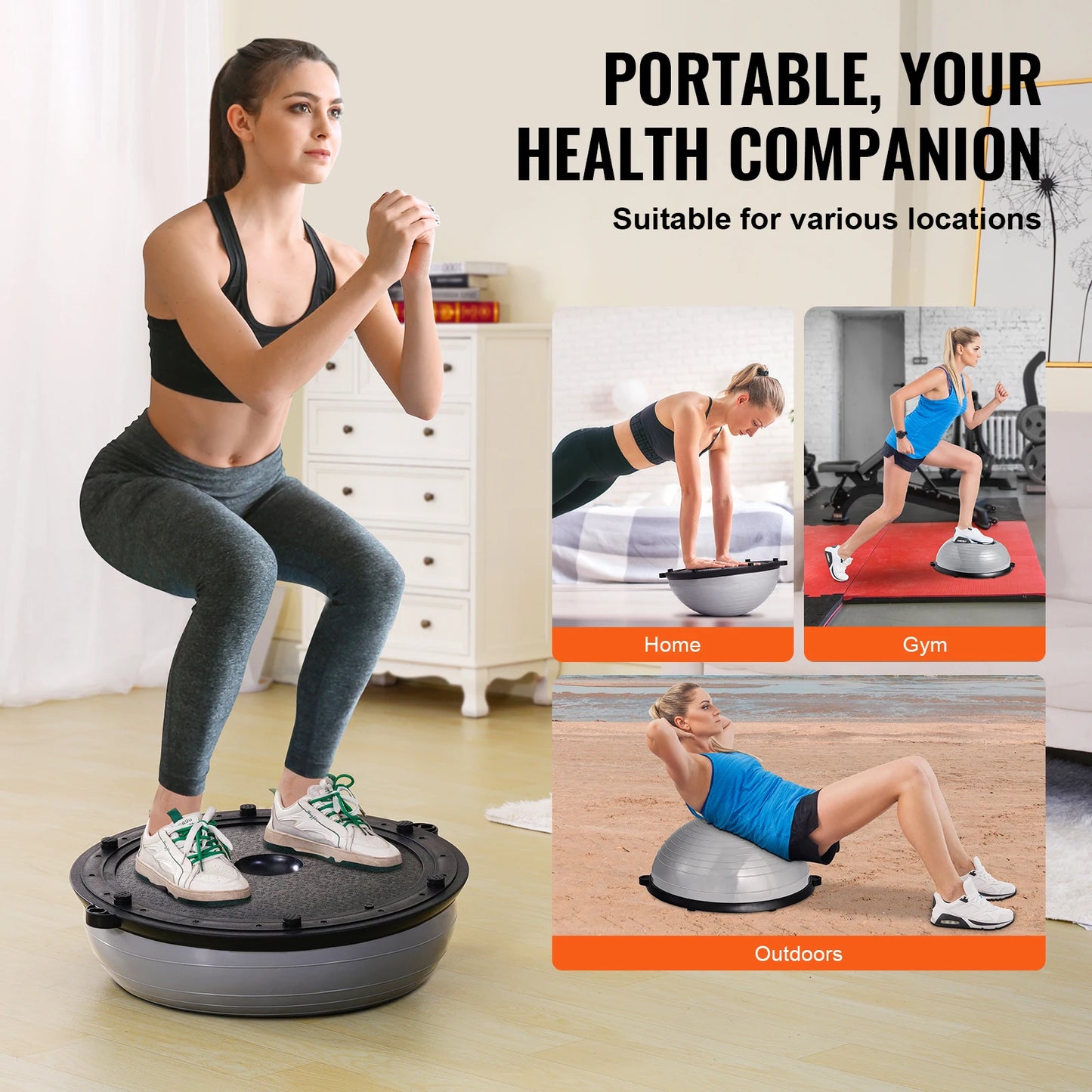 SucceBuy 23/26 inch Half Exercise Ball Trainer Balance Ball Trainer 660lbs Capacity Stability Ball Yoga Ball w/ Resistance Bands