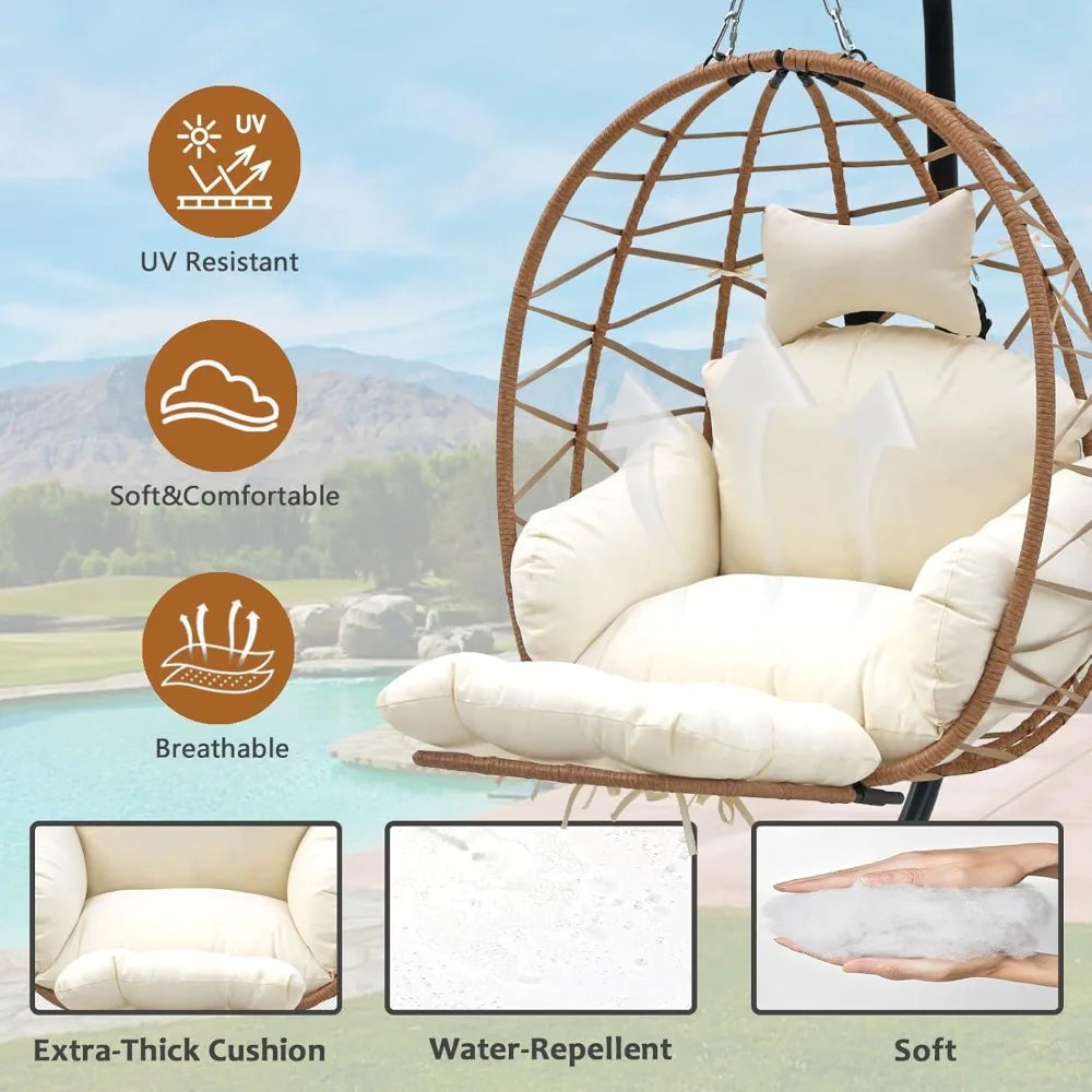 Outdoor Egg Chair with Sturdy Tripod Hammock Leg Rest and Hanging Lounge Chair Swinging Rattan Wicker Swing for Cozy Bedroom Bal