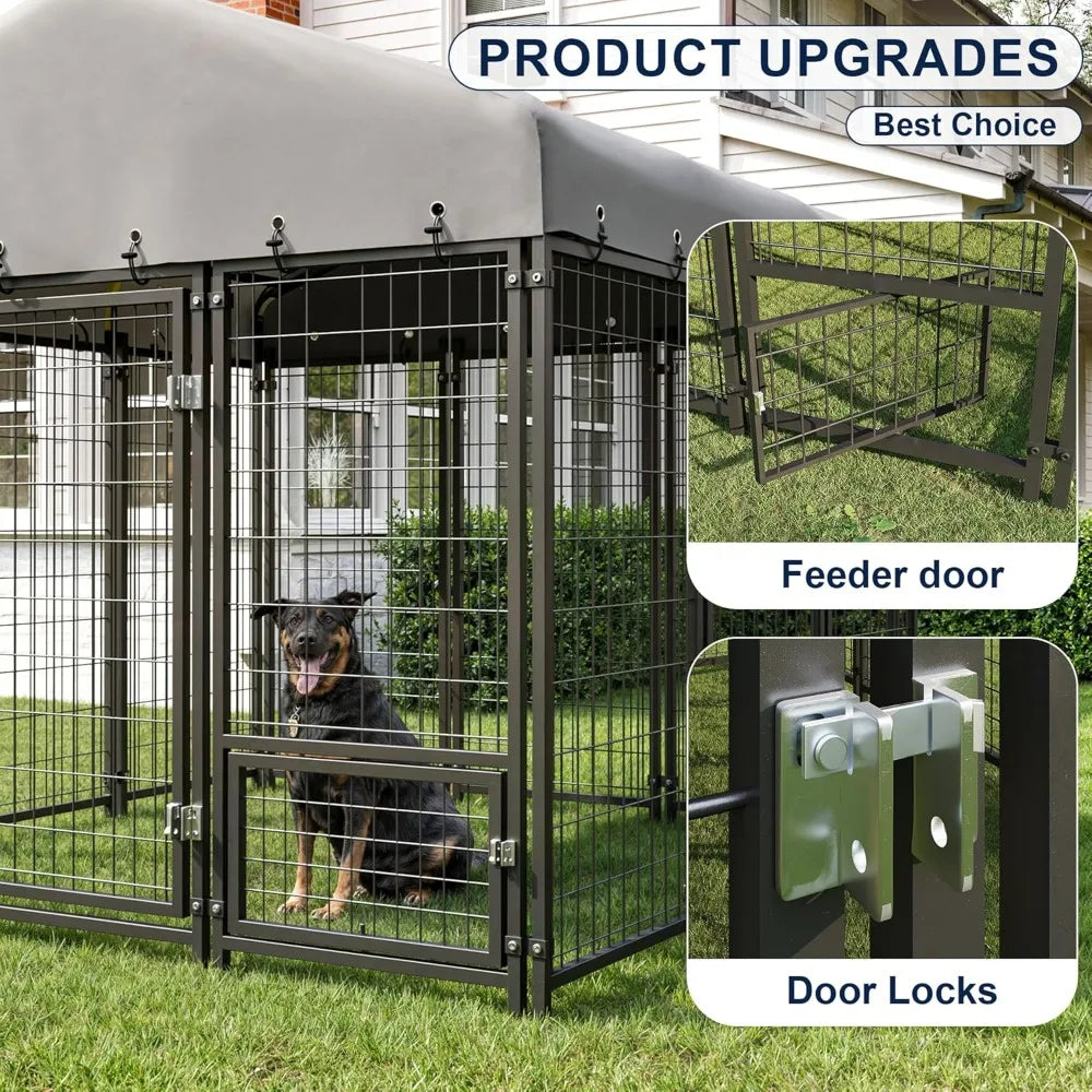 10X14 Ft Outdoor Dog Kennel With Double Door Feeding