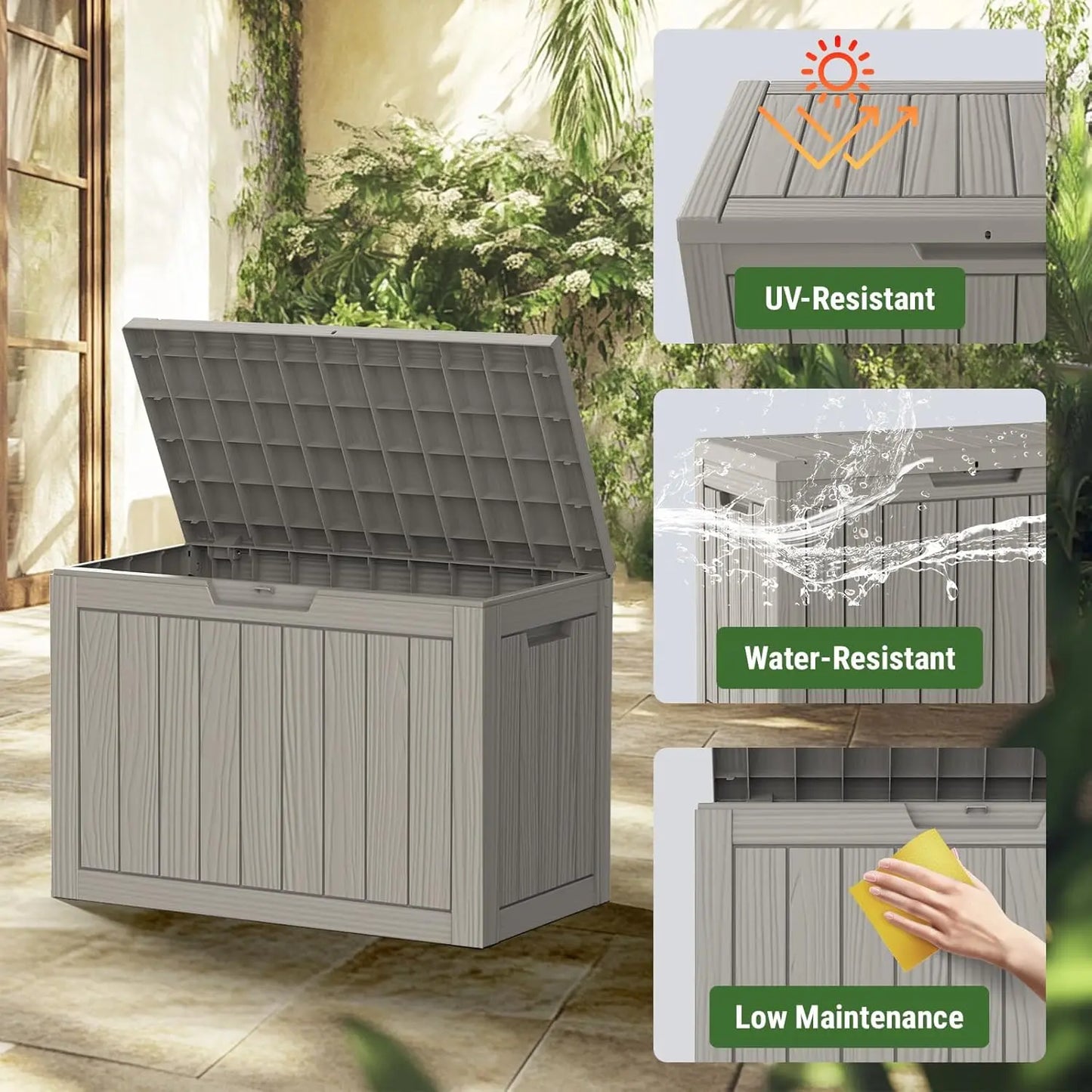 45 Gallon Outdoor Storage Box Resin Deck Box Waterproof Storage Chest for Outside Patio Furniture Cushions Pool Supplies Garden
