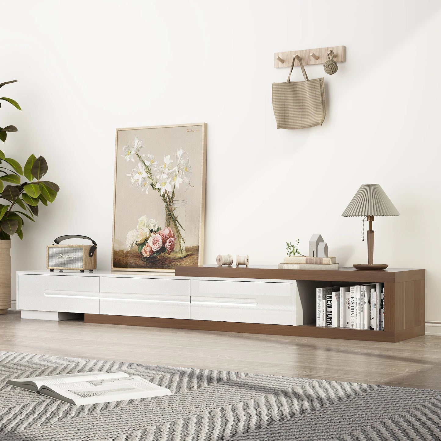 Extendable TV Stand Wood Media Console Up To 120 Inch TV