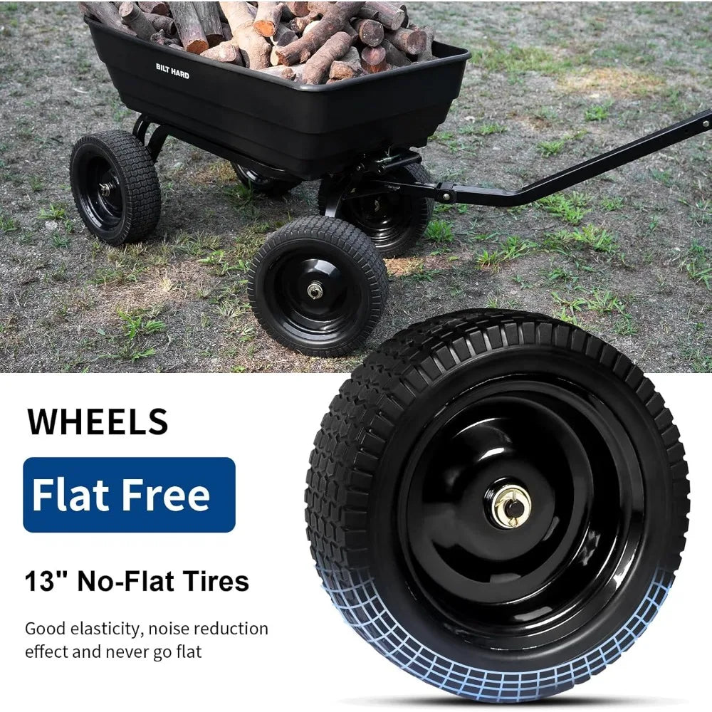Poly Garden Dump Cart 1200 lbs with No Flat Tires, Quick Release, 2-in-1 Convertible Handle, 7 Cu Ft Dump Wagon Heavy Duty for