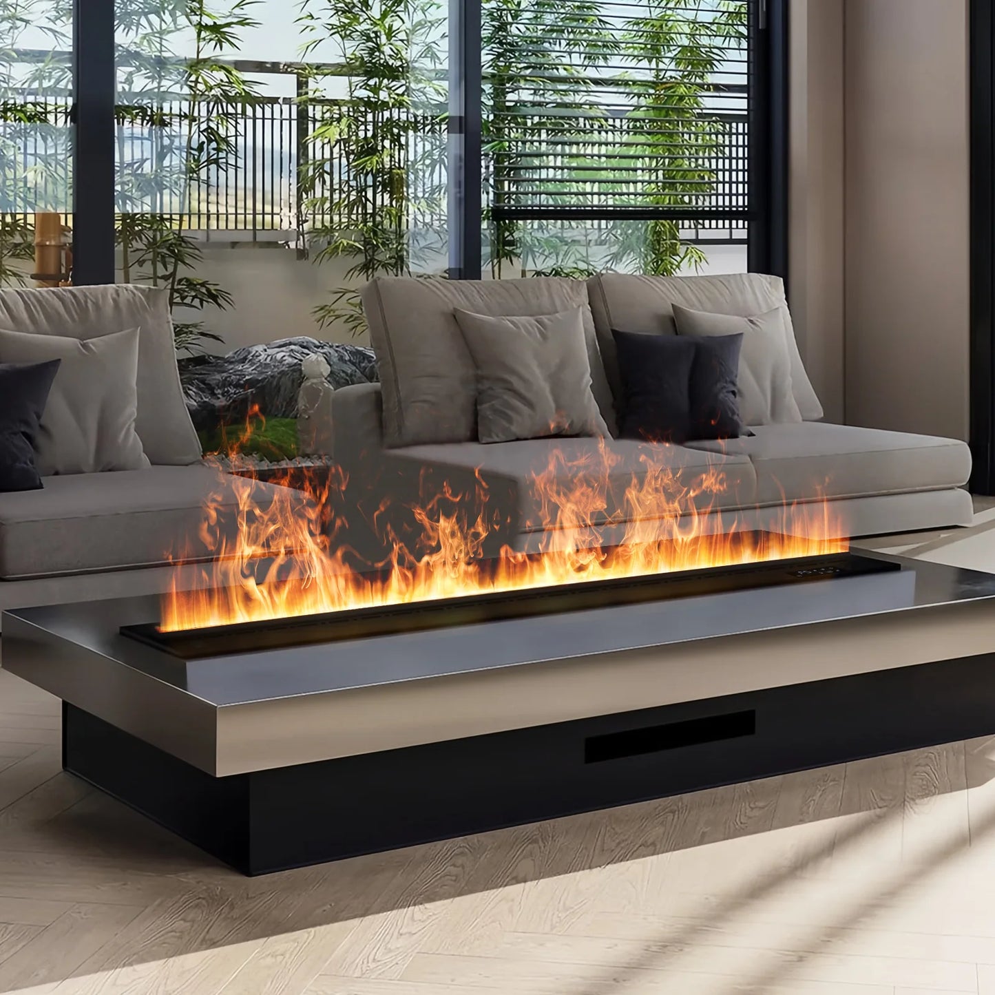 Smart atomization fireplace, 3D multi-color flame,remote control/APP control,built-in TV cabinet fireplace,water vapor fireplace
