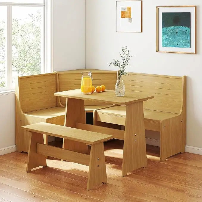 Breakfast Nook Corner Dining Table Kitchen Bench Chair Set, Space-Saving 3-5 People Seat Reversible L-Shape for Family Home Blac