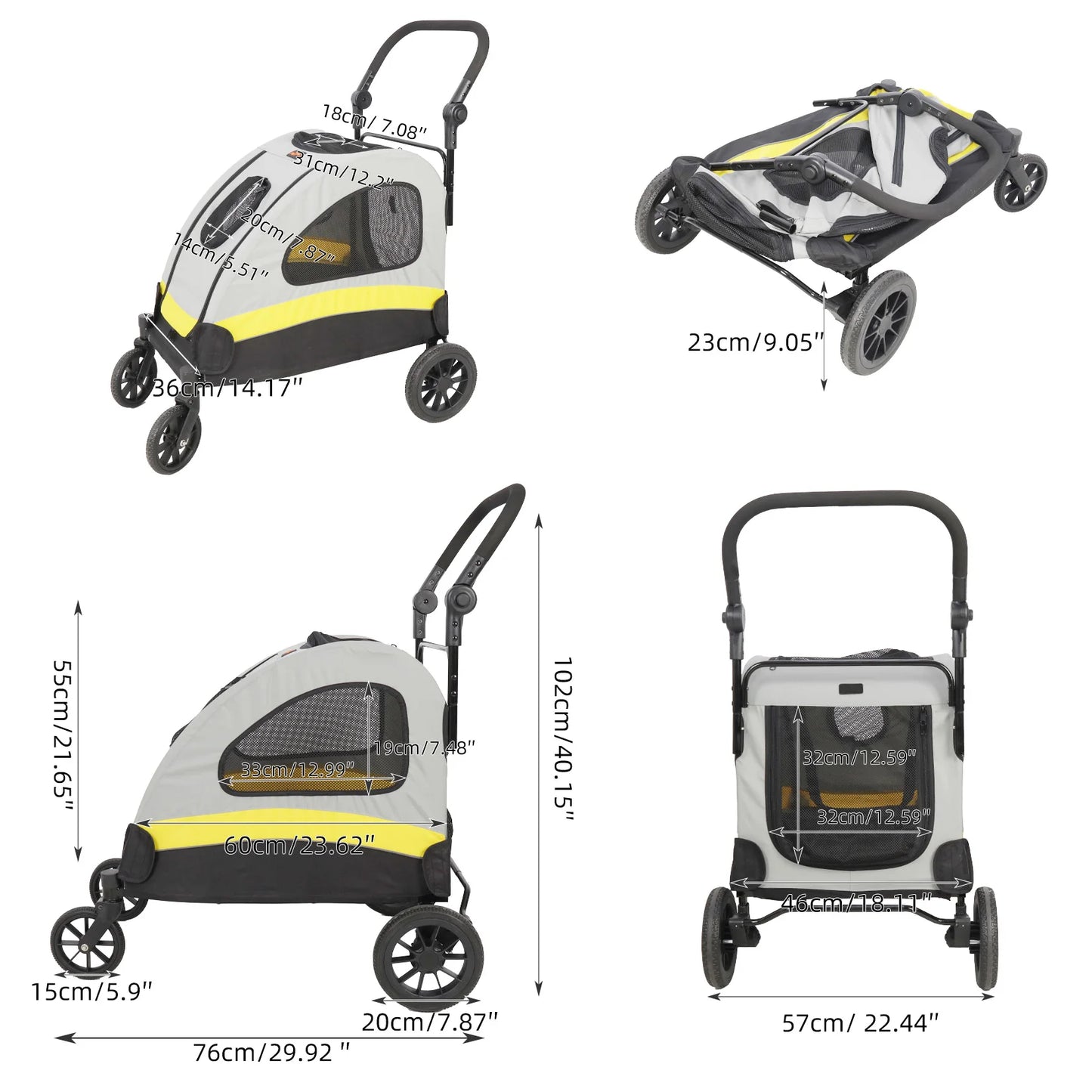 Premium Dog Stroller Pram 4 Wheel Foldable Pet Jogger Wagon