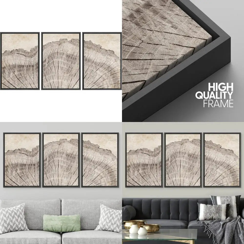 Retro Oak Tree Rings Canvas Wall Art Set - Nature Inspired Modern Decorative Prints