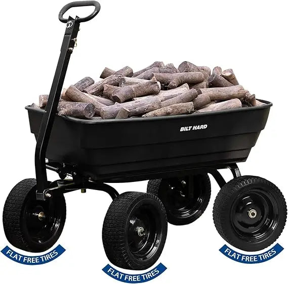 Poly Garden Dump Cart 1200 lbs with No Flat Tires, Quick Release, 2-in-1 Convertible Handle, 7 Cu Ft Dump Wagon Heavy Duty for