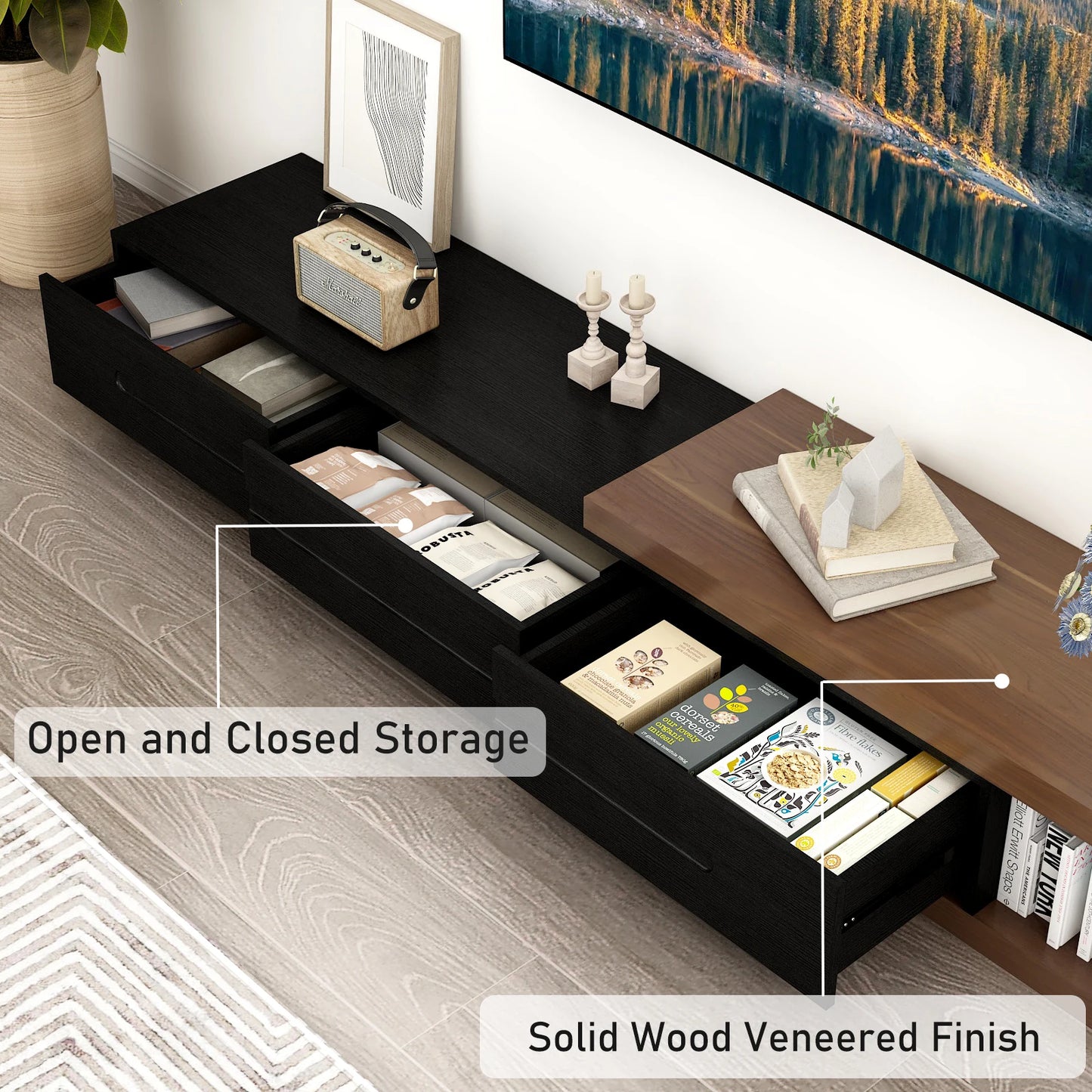 Extendable TV Stand Wood Media Console Up To 120 Inch TV