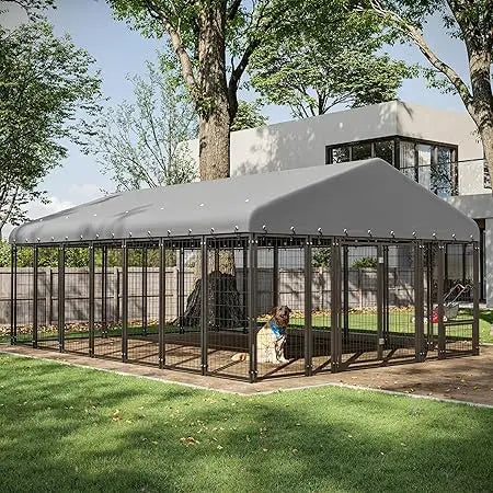 10X14 Ft Outdoor Dog Kennel With Double Door Feeding