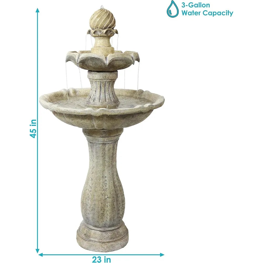 45 Inch 2 Tier Solar Water Fountain With LED Light Outdoor