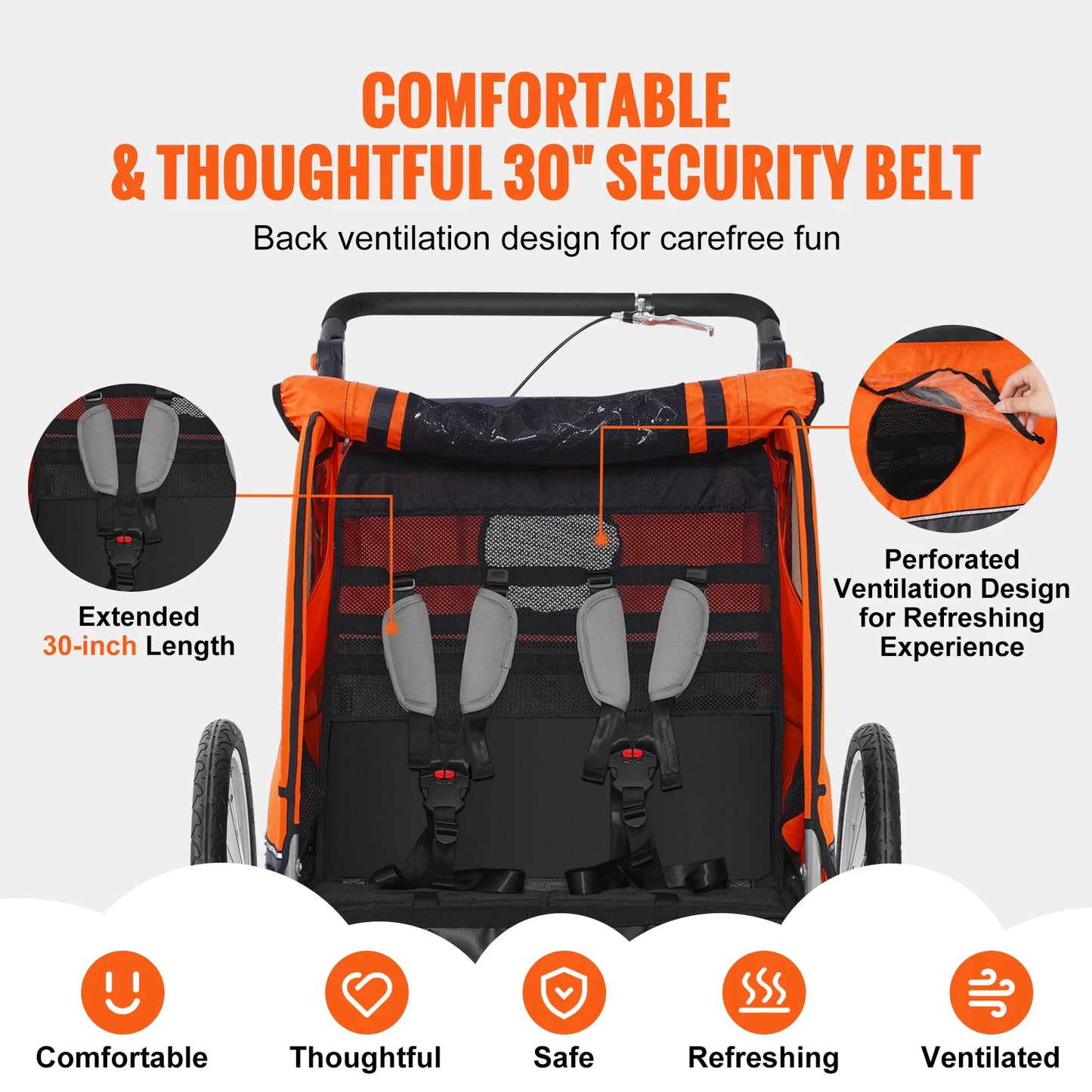 SucceBuy 88/100 lbs Child Bike Trailer Double Seat Carrier Converts to Stroller Foldable Children Bicycle Trailer for Toddlers