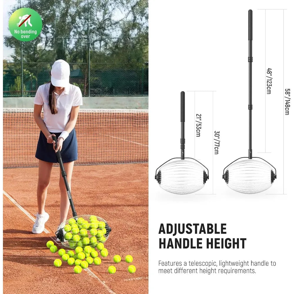 High quality Tennis Ball Collector, 30-58"/77-148cm Telescopic Rolling Ball Retriever Picker Upper Hopper Roller Basket Holder