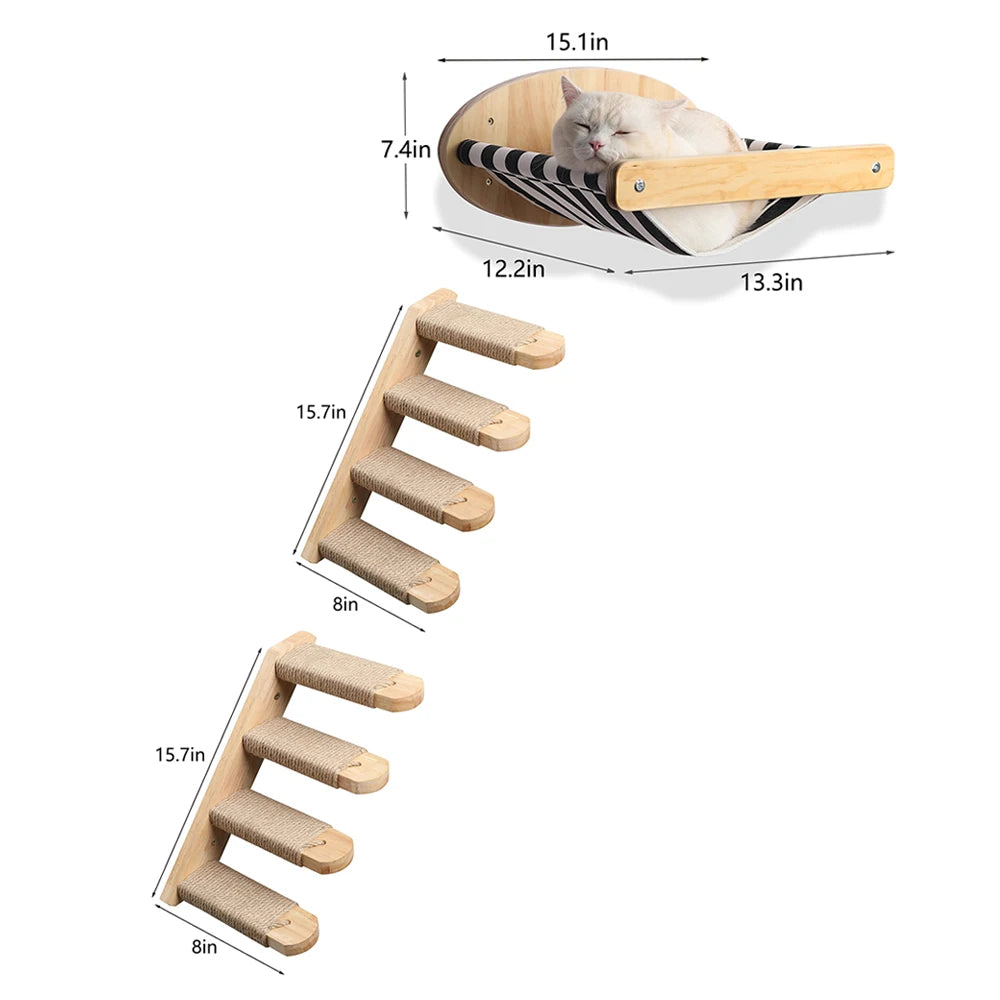 Three Piece Cat Hammock Wall Mounted Scratching Posts Set