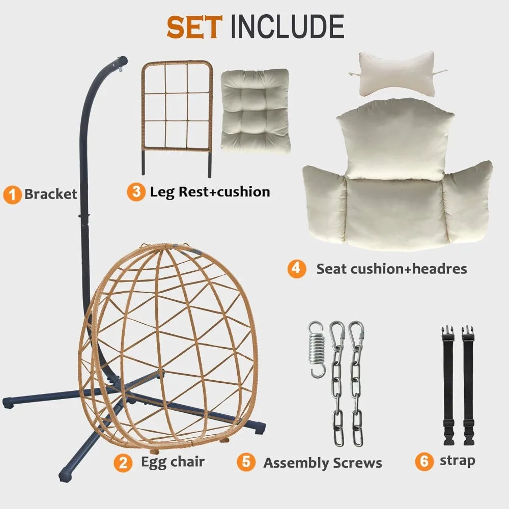 Outdoor Egg Chair with Sturdy Tripod Hammock Leg Rest and Hanging Lounge Chair Swinging Rattan Wicker Swing for Cozy Bedroom Bal