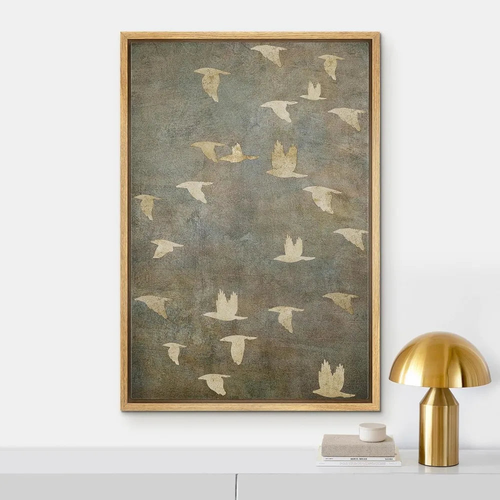 Modern Grunge Gold Bird Collage Canvas Wall Art - Nature Wilderness Illustrations for Decorative Landscape