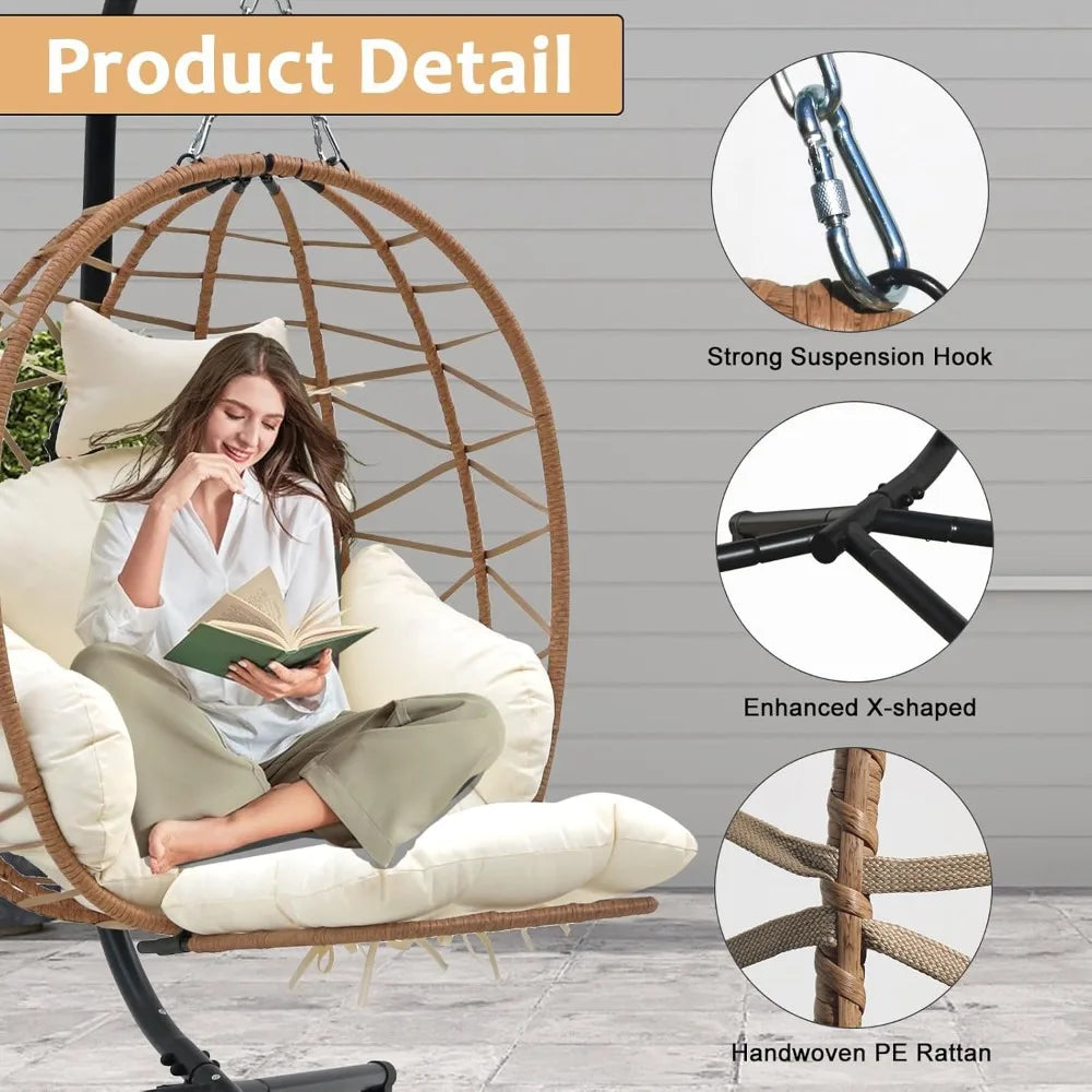 Outdoor Egg Chair with Sturdy Tripod Hammock Leg Rest and Hanging Lounge Chair Swinging Rattan Wicker Swing for Cozy Bedroom Bal