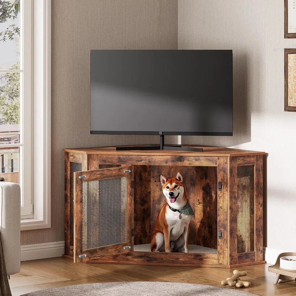 Corner Wooden Dog Crate End Table For Small To Medium Dog