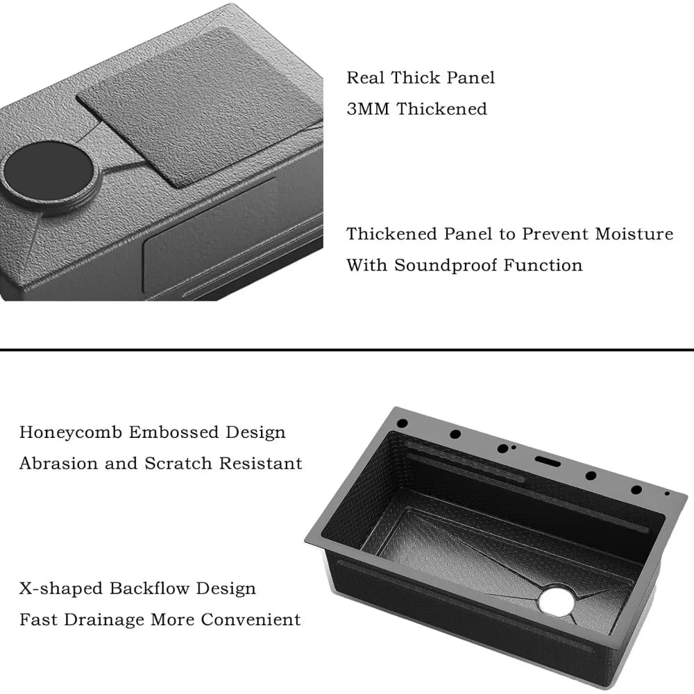 Smart Kitchen Sink 304 Stainless Steel Honeycomb Single Bowl Kitchen Sinks,Digital Display Double Waterfall Sink