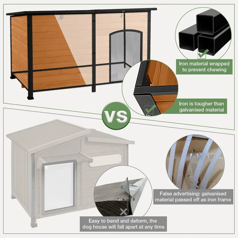 Large Dog House with Insulated Liner for Outdoor - Waterproof Outside Dog Kennel for Small, Medium, and Large Dog with All-Aroun
