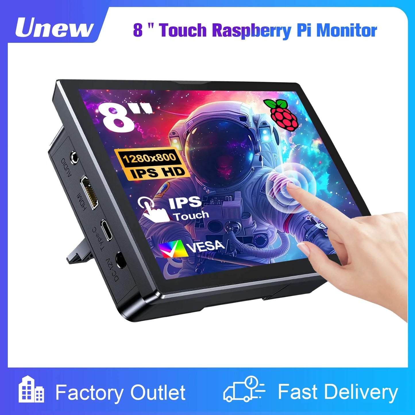 8 inch Raspberry Pi 5 4 Monitor LCD Dispaly 1280x800 16:10 Touch Screen HDMI USB for DIY Pi 4 3 Built in Fans Speaker