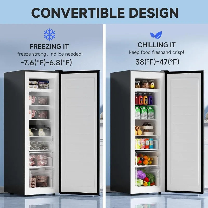 Upright Freezer, 7.0 Cu.ft Stand Up Freezer, Convertible Upright Freezer/Refrigerator, Single Door for Kitchen,Silver
