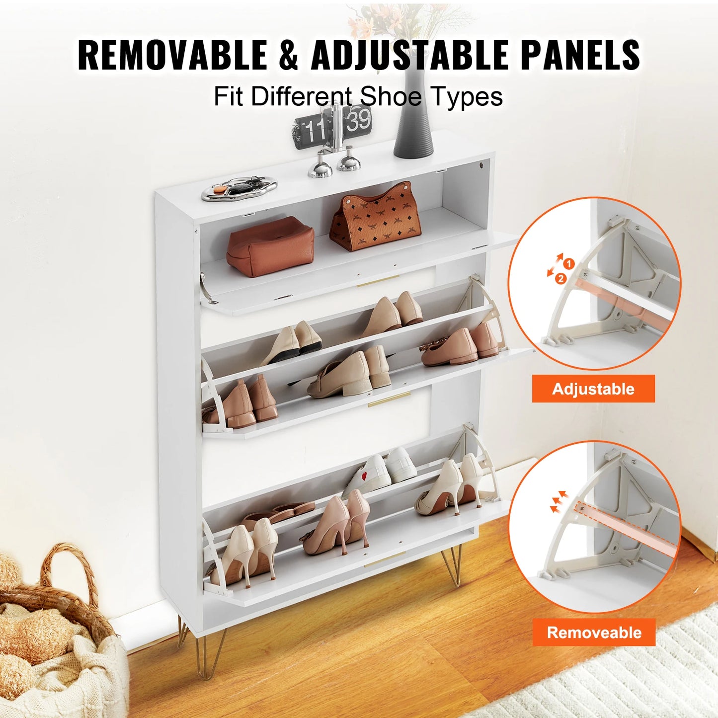 SucceBuy Shoe Cabinet w/ 2/3 Flip Drawers Shoe Storage Cabinet for Entryway Free Standing Shoe Storage Organizer for Heels Boots