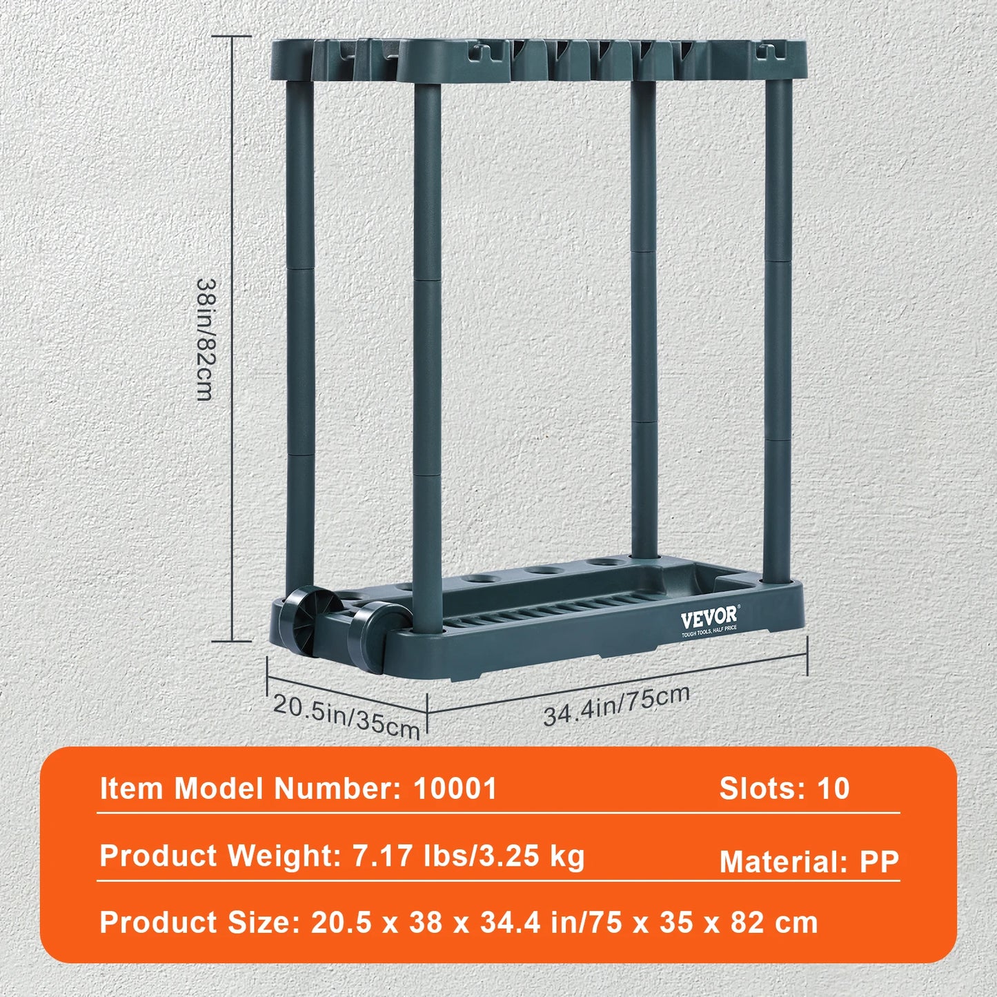 SucceBuy 10 Slots Yard Garden Tool Organizer Long-Handl Tool/Rake/Broom Tower Storage Rack Stand Holder for Garage Organization