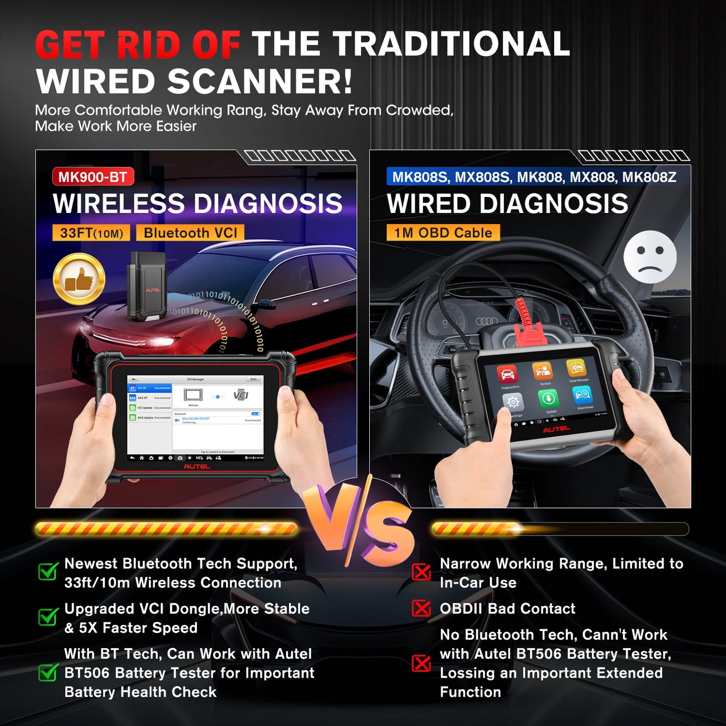 Autel MaxiCOM MK900BT With Bluetooth Car Diagnostic Tools OBD2 Scanner 40+Service Active Test CAN-FD&DOIP Upgrade of MK900