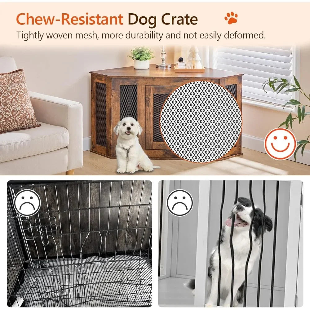 Corner Wooden Dog Crate End Table For Small To Medium Dog