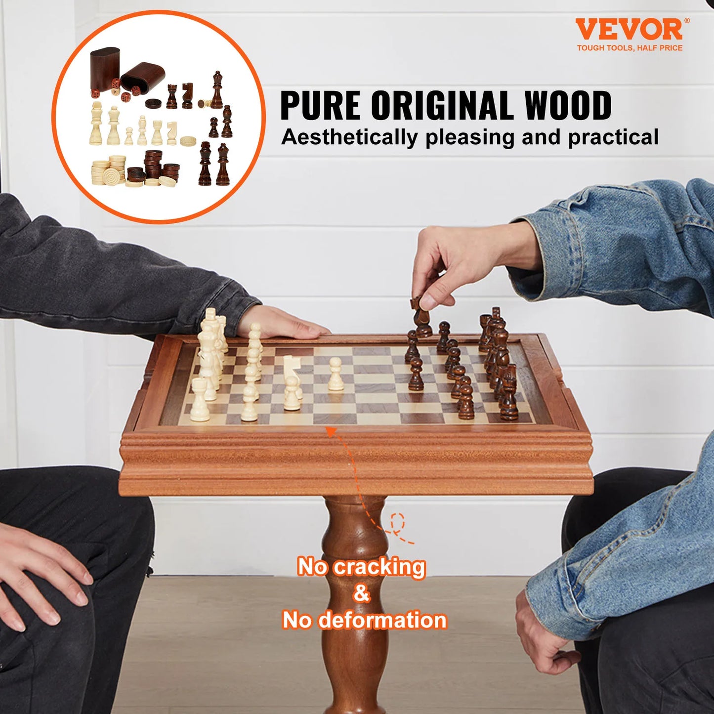 SucceBuy 18 Inch 3-IN-1 Chess Checkers Backgammon Table Set Premium Wooden Chess Table Deluxe Combo Game Table Furniture Set