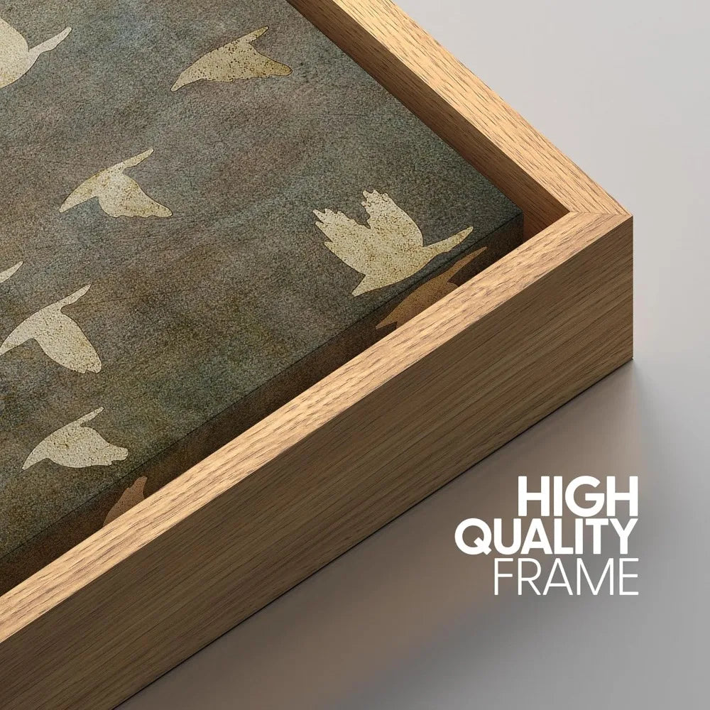 Modern Grunge Gold Bird Collage Canvas Wall Art - Nature Wilderness Illustrations for Decorative Landscape