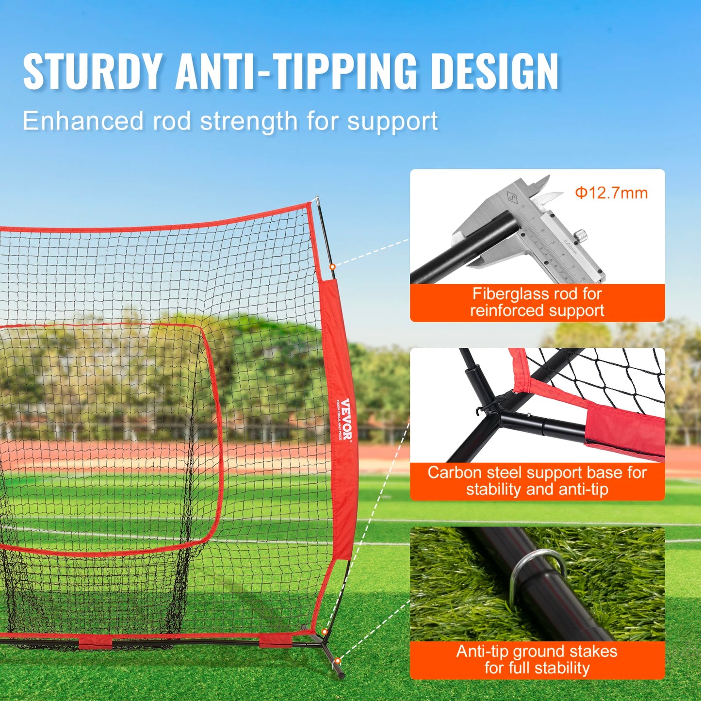 VEVOR 7x7 ft Baseball Softball Practice Net, Portable Baseball Training Net for Hitting Batting Catching Pitching
