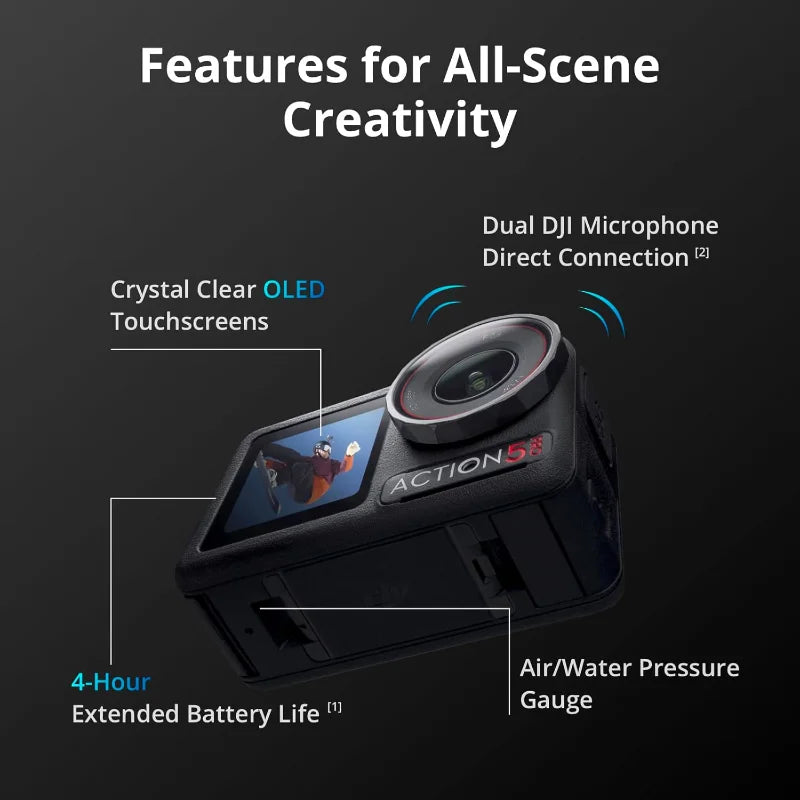 Osmo Action 5 Pro Standard Combo, Waterproof Action Camera with 1/1.3" Sensor, 4K/120fps Video, Subject Tracking