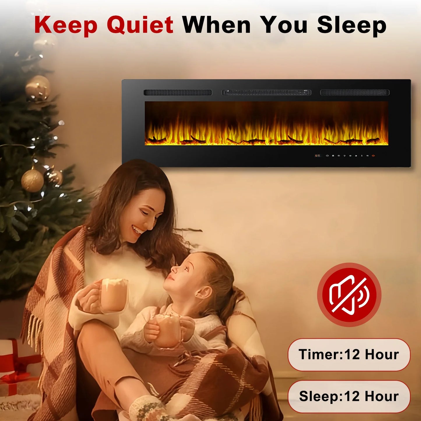 60 Inch Electric Fireplace Recessed and Wall Mounted ltra Thin Ad Low Noise Touch Screen 750-1500W 3D Flame Color Remote Control