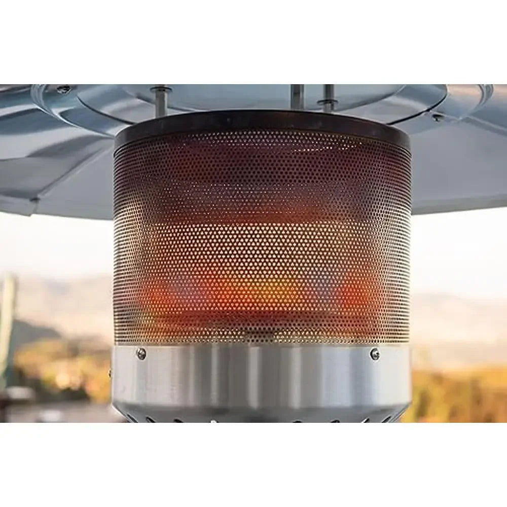 Bronze Patio Heater 48,000BTUs Electronic Ignition 2 Wheels Tank Access Outdoor Steel Construction Warmth Control Easy Mobility