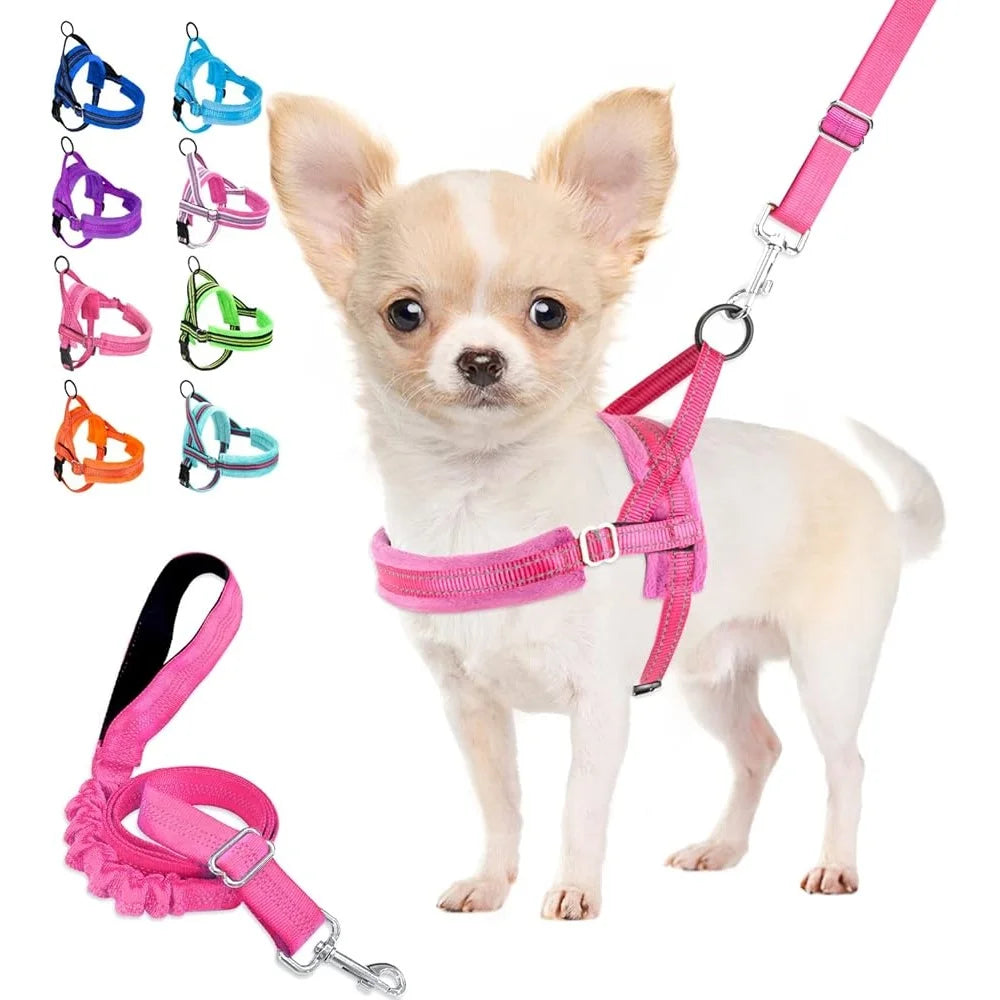 Soft Padded Dog Harness Leash Set Reflective Vest Small Dogs