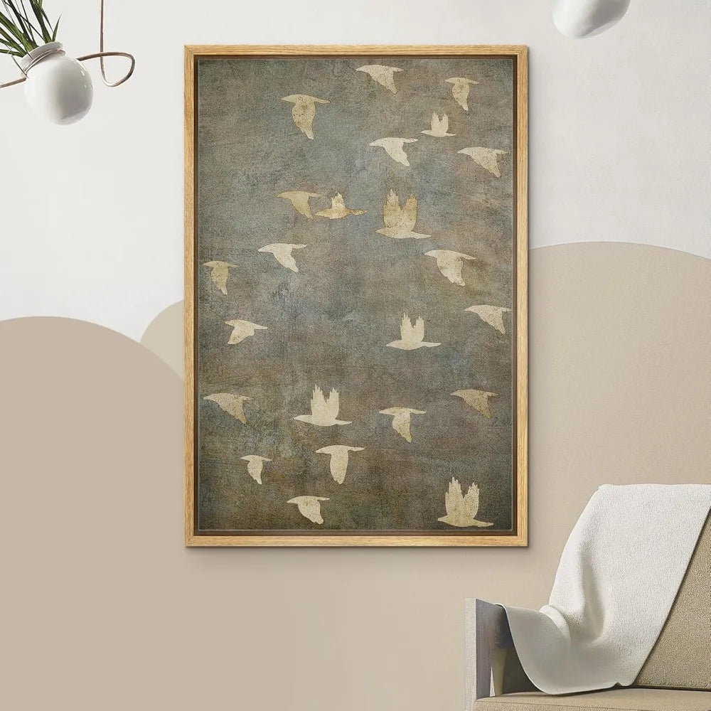 Modern Grunge Gold Bird Collage Canvas Wall Art - Nature Wilderness Illustrations for Decorative Landscape