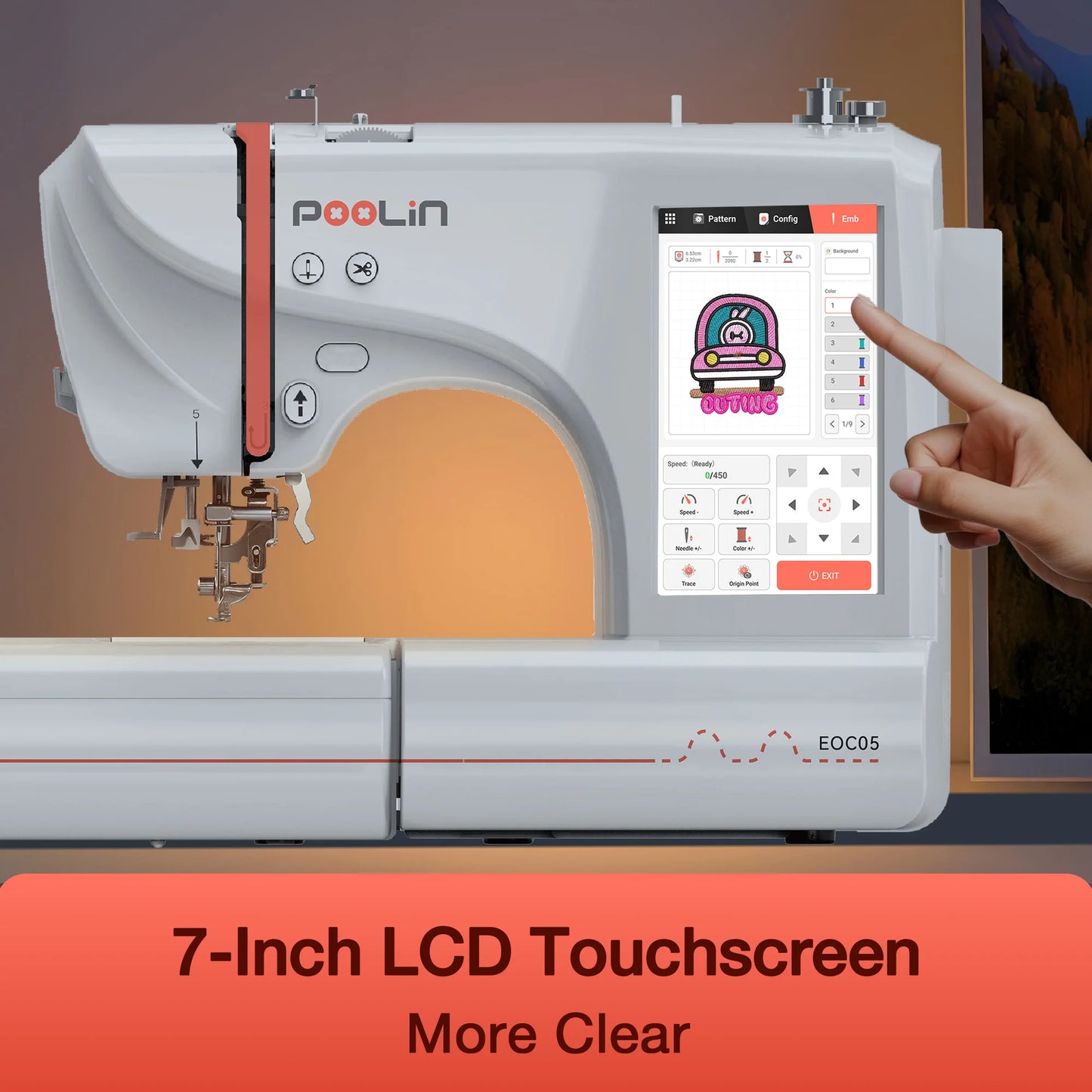 POOLIN Embroidery Machine EOC05 Computerized Machine Include Threads&Tear Away Stabilizer&Bobbin——EXCLUDING CUSTOMS DUTIES