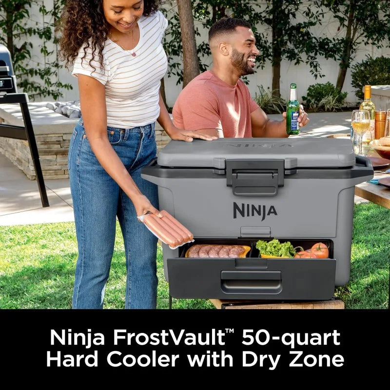 FB151GY FrostVault 50qt Hard Cooler with Dry Zone, Integrated Fridge-Temp Dry Storage Drawer, Premium Heavy-Duty