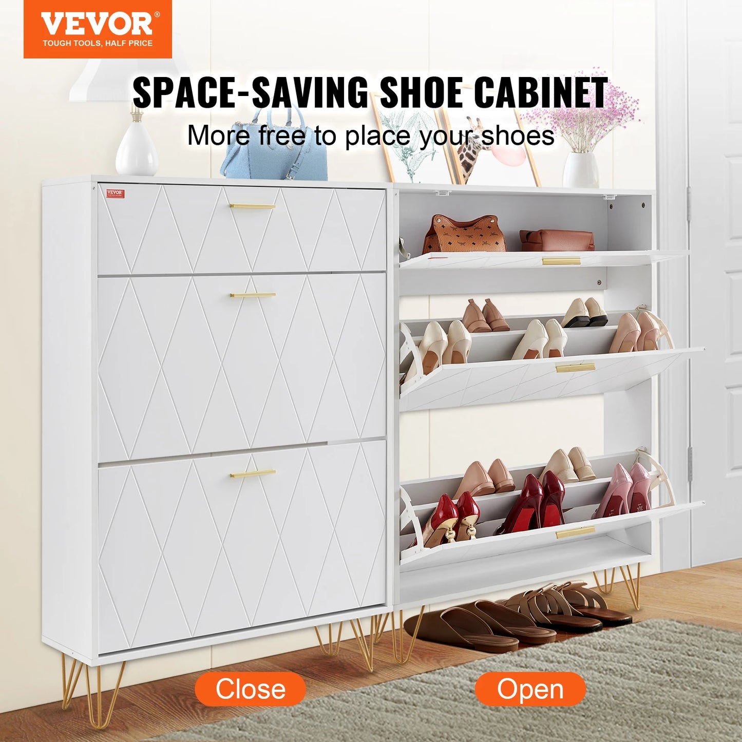 SucceBuy Shoe Cabinet w/ 2/3 Flip Drawers Shoe Storage Cabinet for Entryway Free Standing Shoe Storage Organizer for Heels Boots