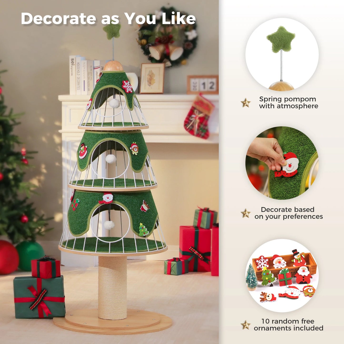 Christmas Cat Tree Modern Cat Tower With Thick Scratch Post