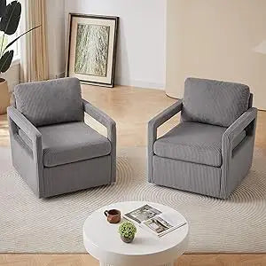Swivel Accent Chair Sets of 2, 360° Rotation Swivel Barrel Chair for Living Room Comfy Upholstered Armchair for Bedroom, Corner,