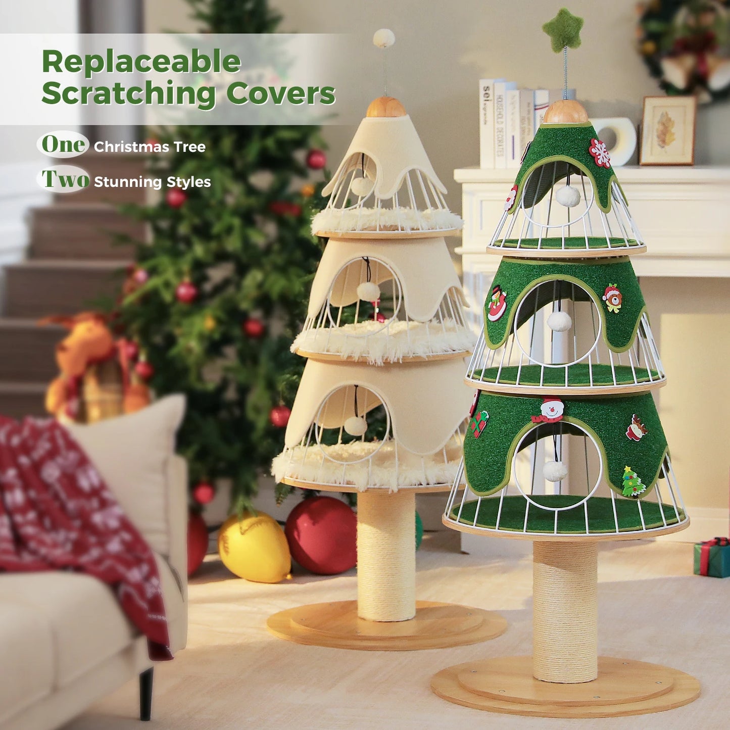 Christmas Cat Tree Modern Cat Tower With Thick Scratch Post