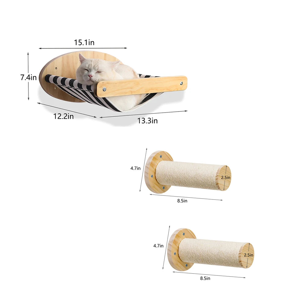 Three Piece Cat Hammock Wall Mounted Scratching Posts Set