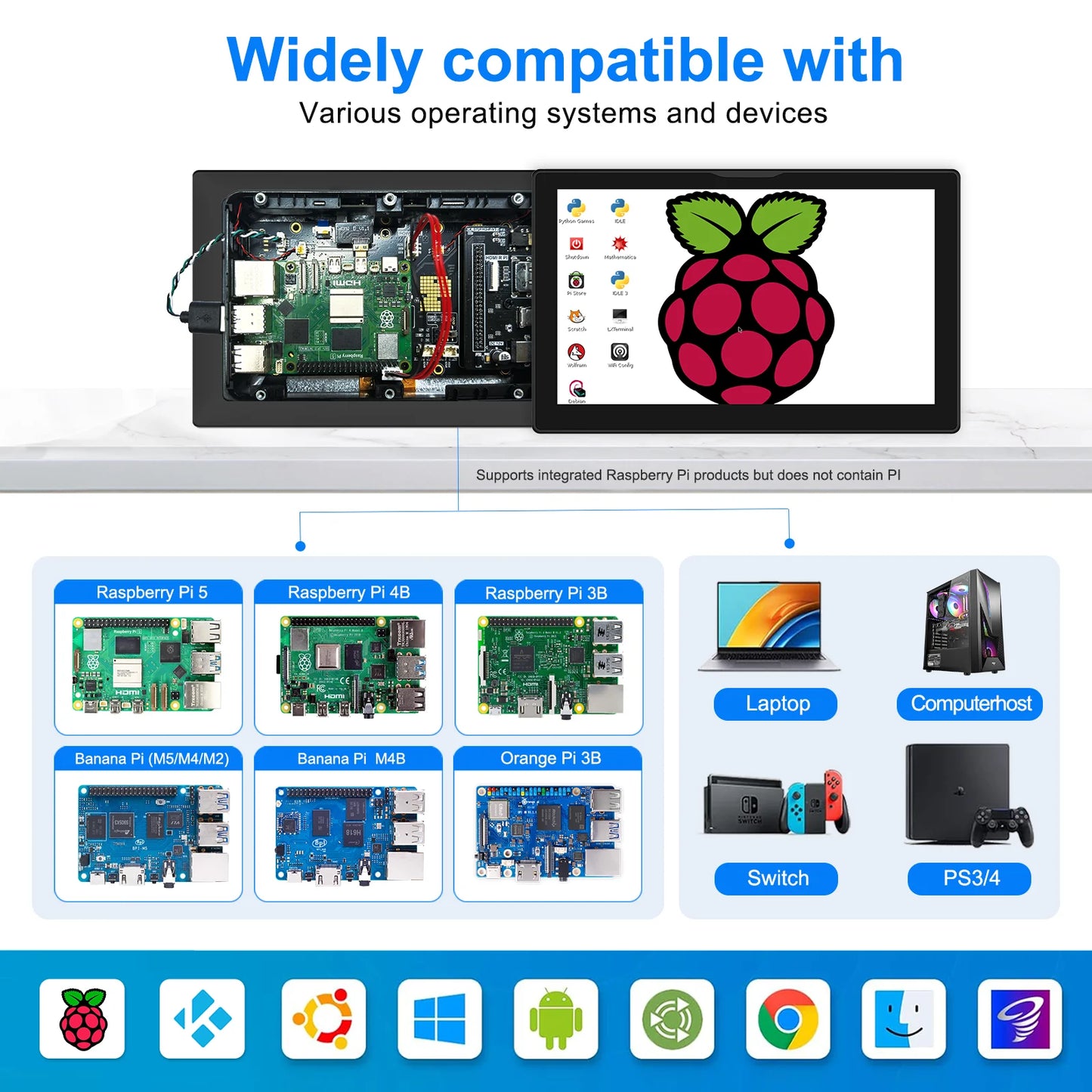 8 inch Raspberry Pi 5 4 Monitor LCD Dispaly 1280x800 16:10 Touch Screen HDMI USB for DIY Pi 4 3 Built in Fans Speaker