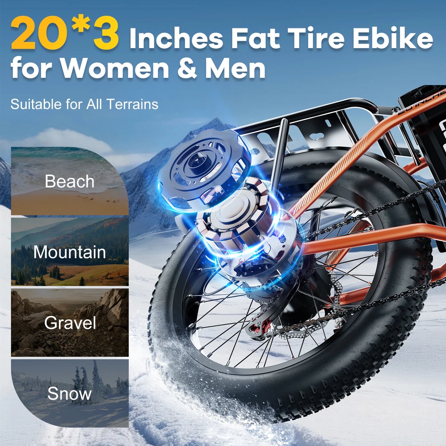 1000W Folding E Bike 48V 20Ah Removable Battery Fat Tire